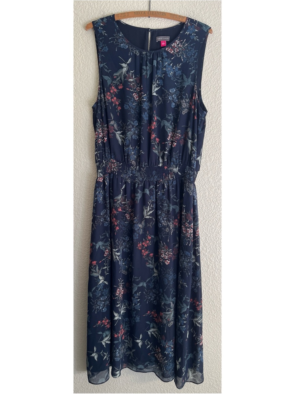 Vince Camino Navy Floral Sleeveless Midi Dress Women’s Size Large